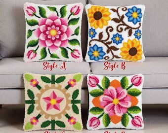 Boho Floral Pattern Latch Hook Pillow Kit DIY Craft Home Decor