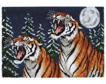 Roaring Tigers Klinkhaakkit DIY kit voor het maken van tapijten voorbedrukt canvas 102 x 69 cm