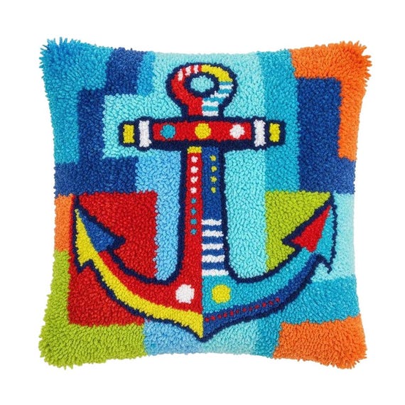 Latch Hook Cushion Kits: Nautical Anchor, USA Flag, Rustic Deer