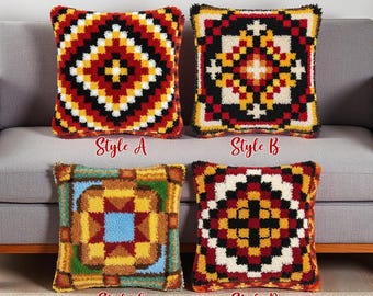 Southwestern Geometric Latch Hook Pillow Kit Tribal Pattern Cushion Case Decor
