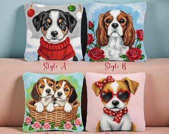 LQQK STUDIO 5K CASH CUSHION 2個セット Cavalier King Charles Spaniel Latch Hook Kit Beagle Puppy Dog