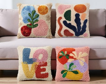 Abstract Floral Latch Hook Pillow Kit Vibrant Matisse Art Cushion Cover Gift