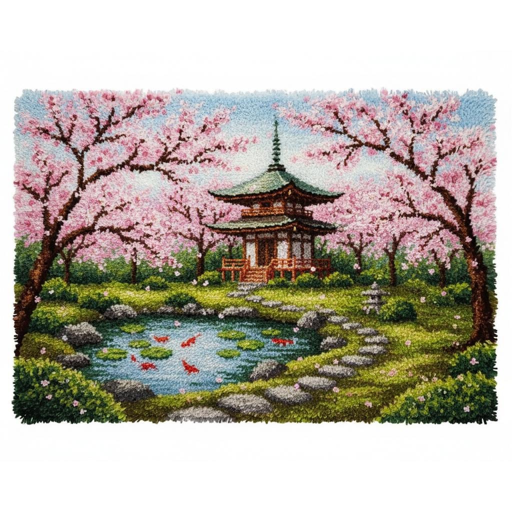 Japanese Latch Rug Japanese Garden Rug Making Kit Latch Hook Pre-printed Canvas 102x69cm ...