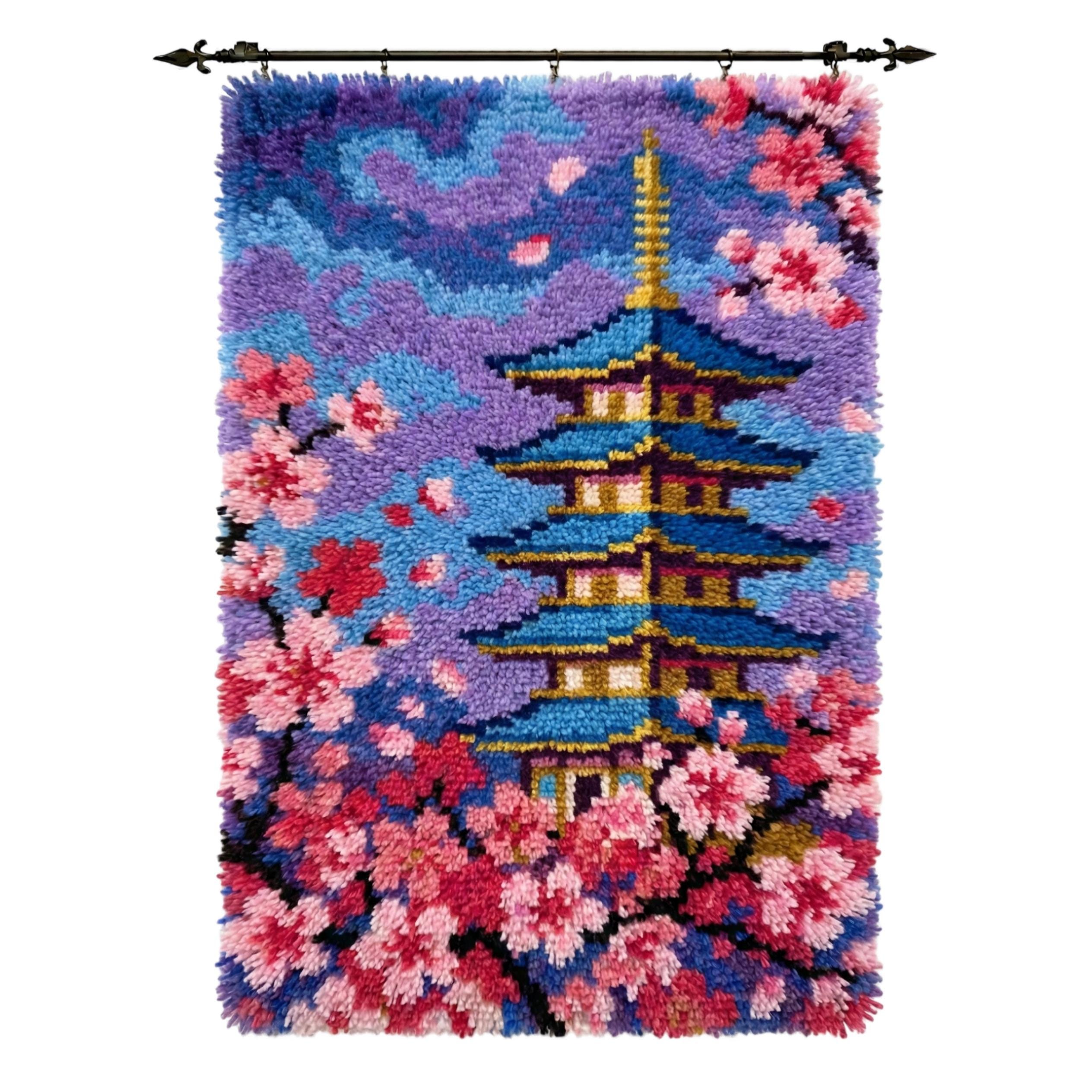 40 DIY Yarn Crafts For Kids 20 Japanese Pagoda Building Latch Hook Yarn Kit Adult DIY Rug Wall…