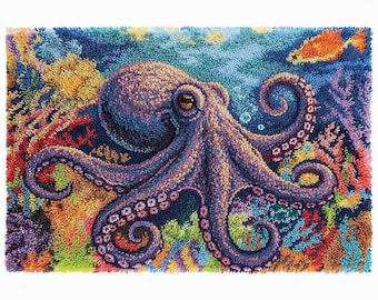 Octopus Latch Hook Kit DIY Rug Making Kit Pre-Printed Canvas 102x69cm