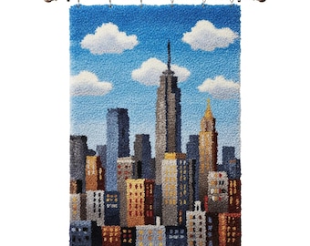 New York City Skyline Latch Hook Kit DIY Rug Making Kit Pre-Printed Canvas 69x102cm