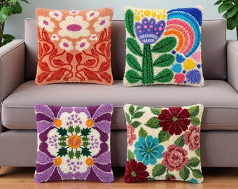Pastel Abstract Latch Hook Kit For Adults DIY Pillow Kits Retro Maximalist Room Decor