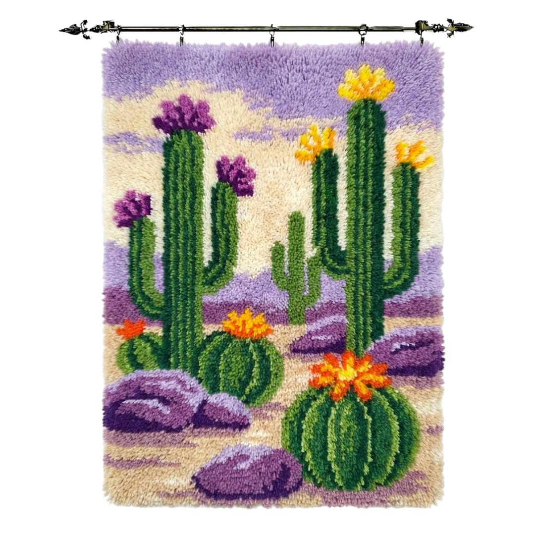 Desert Cactus Plant Hook Latch Rug Kit Easy DIY Yarn Wall Hanging Decor ...