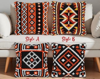 Graphic Tribal Latch Hook Cushion Kit Bold Geometric Pillow For Beginners Adults