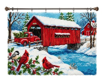 Winter Forest DIY Latch Hook Tapestry Kit Yarn Rug Farmhouse Fireplace Mantel Wall Hanging