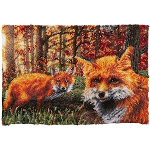 Woodland Foxes Latch Hook Rug Kits Pre-Printed Canvas with Non-Slip Backing 102x69cm