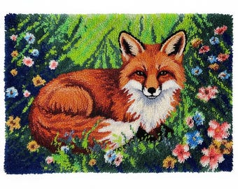 Kit per realizzare tappeti fai da te con gancio Woodland Fox su tela prestampata 102 x 69 cm