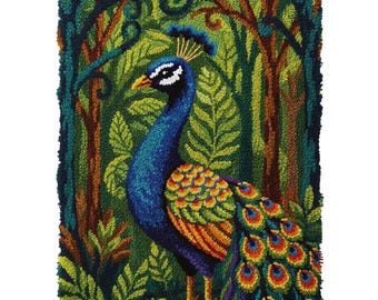 Jungle Peacock Latch Hook Kit DIY Rug Making Kit Pre-Printed Canvas 69x102cm