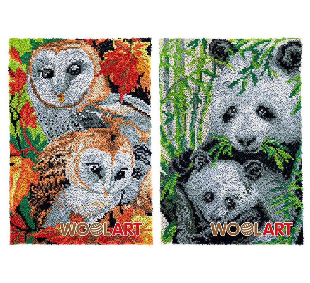 Owls With Panda Latch Hook Rug Kits for Adults Blank Canvas Etsy
