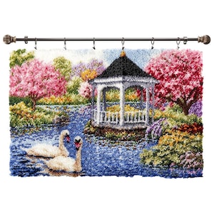 Spring Garden Gazebo Latch Hook Rug Kits Pre-Printed Canvas with Non-Slip Backing 102x69cm