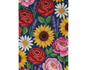 Cheerful Vibrant Flowers Latch Hook Kit DIY Rug Making Kit Pre-Printed Canvas 69x102cm