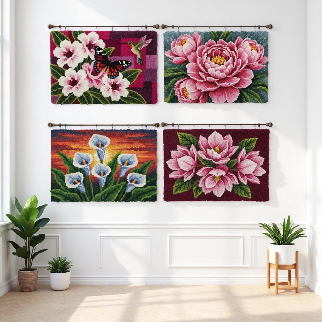 Peony Latch Hook Kit Adult Pink Flower Easy DIY Rug Making Craft - Etsy