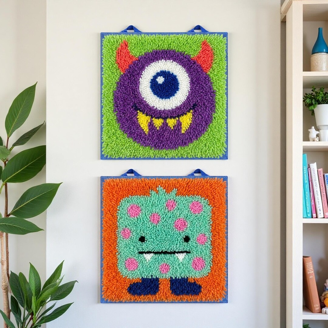 Monster Alien Latch Hook Kit Easy DIY Rug Wall Hanging Set of 2 - Etsy