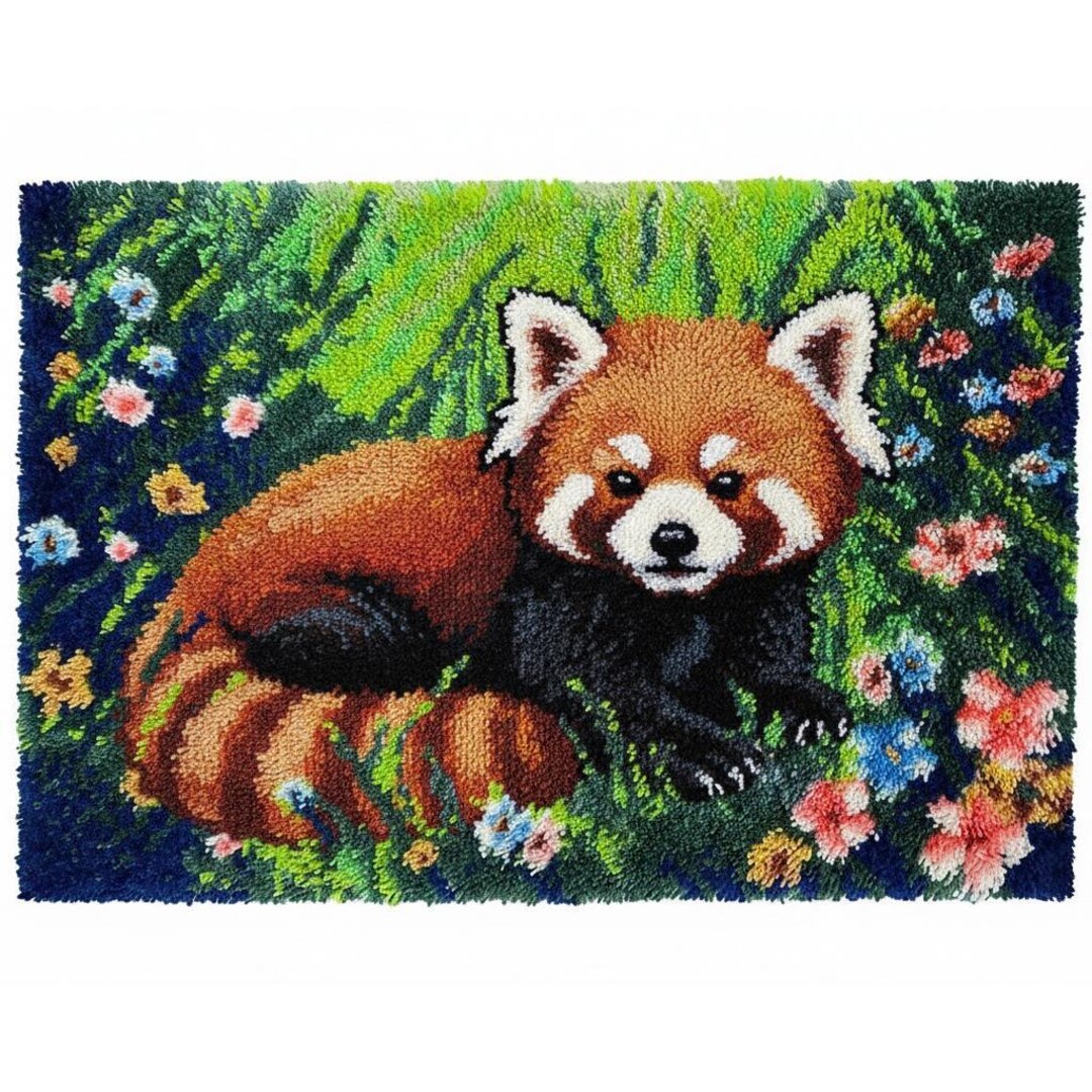 Red Panda Latch Hook Kit DIY Rug Making Kit Pre-printed Canvas