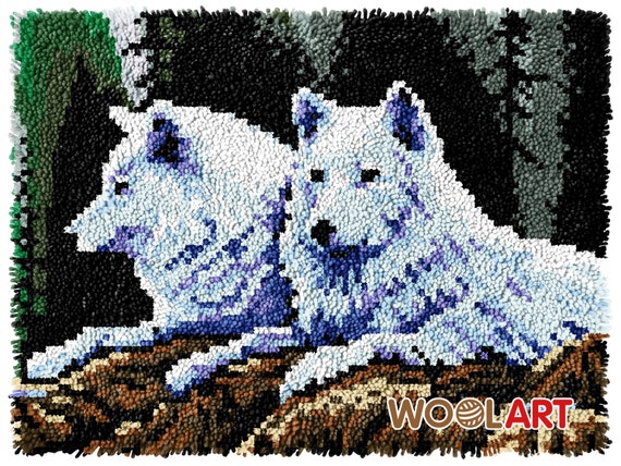 Two Wolves Latch Hook Rug Kits for Adults Blank Canvas 64x48cm