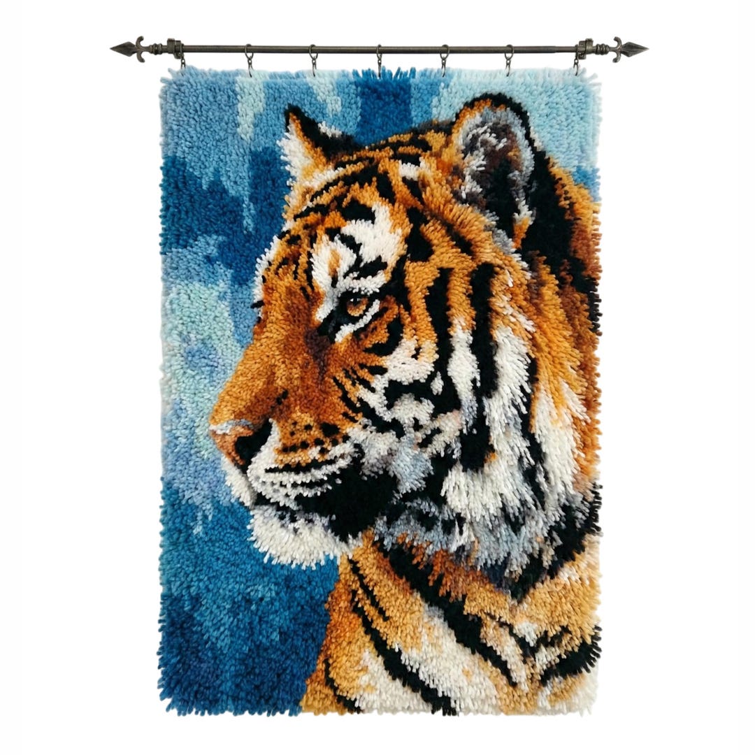 Tiger Head Portrait Latch Hook Rug Kit Easy DIY Yarn Craft Wall Hanging ...