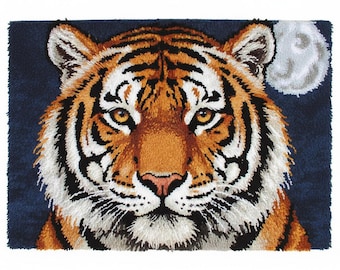 Kit maanverlichte tijger sluiting haken DIY kit voor het maken van tapijten voorbedrukt canvas 102 x 69 cm