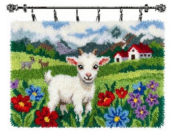 Spring Meadow DIY Latch Hook Tapestry Kit Yarn Rug Ranch Owner Housewarming Present Art