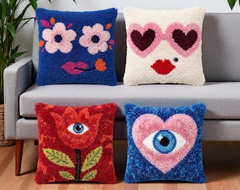 Retro Funky Latch Hook Kit For Beginners DIY Cushion Kits Creative Art Project Box