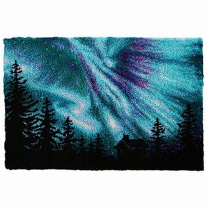 Aurora Borealis Latch Hook Rug Kits Pre-Printed Canvas with Non-Slip Backing 102x69cm