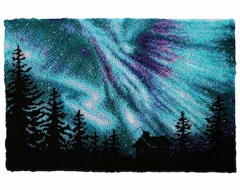 Aurora Borealis Latch Hook Rug Kits Pre-Printed Canvas with Non-Slip Backing 102x69cm