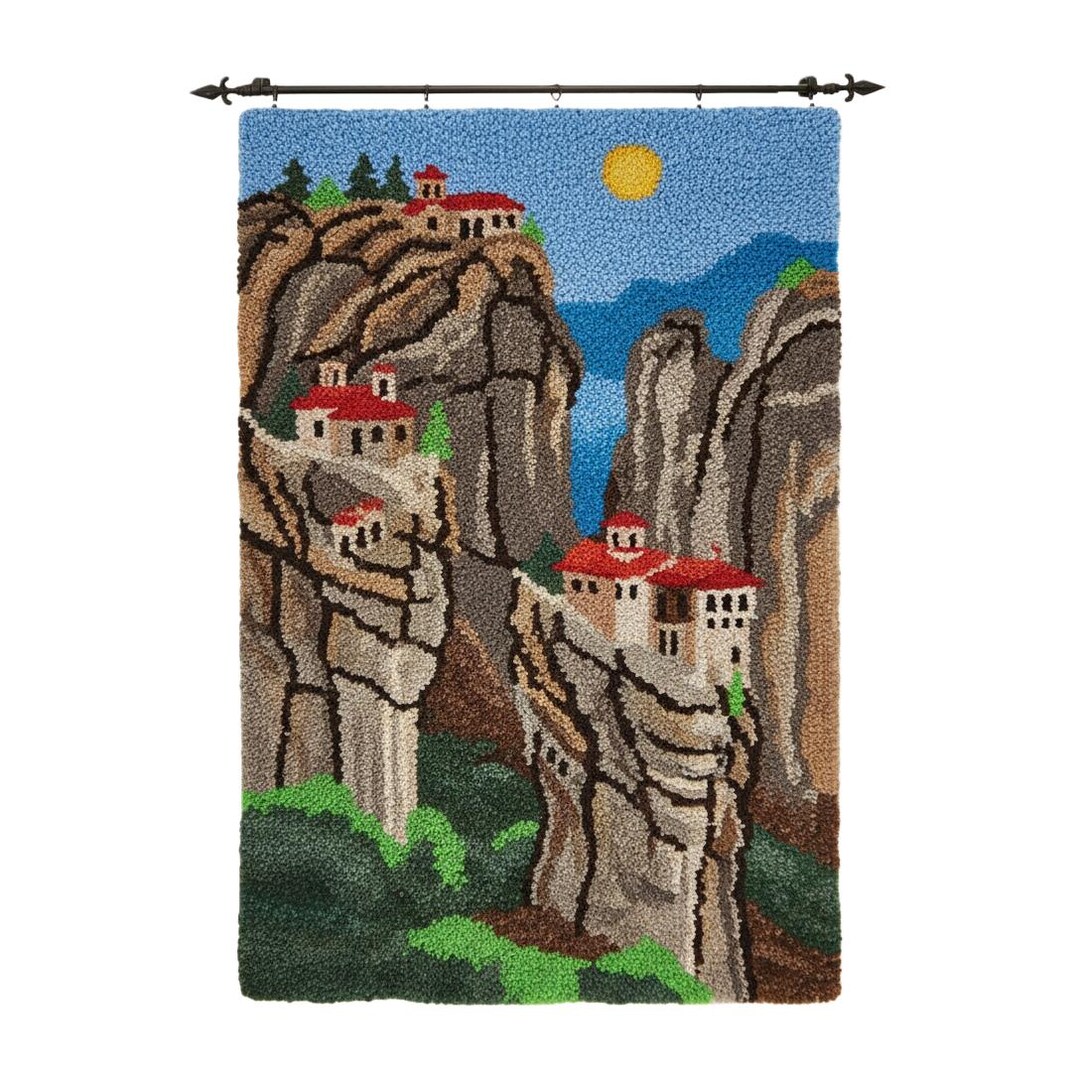 Meteora Greece Cliff Monasteries Latch Hook Kit DIY Rug Making Kit Pre ...