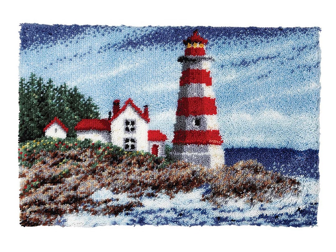 Sentinel Lighthouse Latch Hook Rug Kits Preprinted Canvas With Non