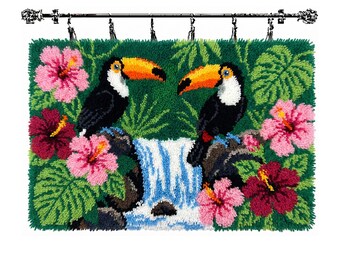 Latch Hook Rug Kit: Pre-Printed Canvas, Acrylic Yarn, Latch Tool (Standard or XL)