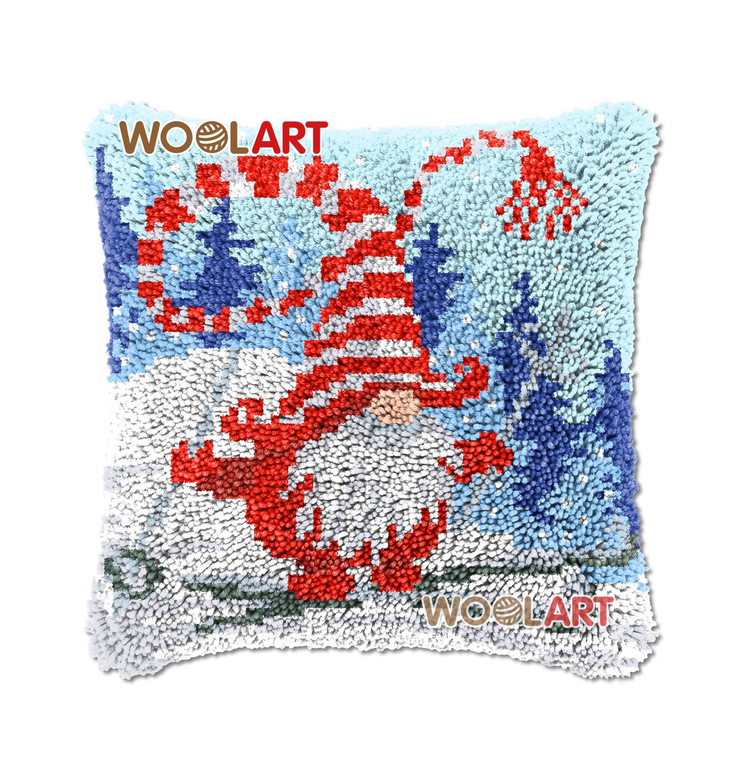 43x43cm Latch Hook Cushion Merry Christmas Pre-printed Color Canvas Acrylic  Yarn Pillow Case Crochet Cushion Arts & Crafts 