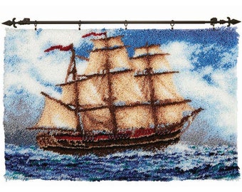 Voyage At Sea Latch Hook Rug Kits Pre-Printed Canvas with Non-Slip Backing 102x69cm