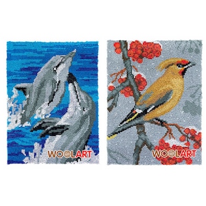 Dolphin with Bird Latch Hook Rug Kits for Adults Blank Canvas