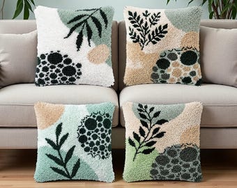 Sage Botanical Latch Hook Kit For Adults DIY Pillow Kits Modern Living Room Decor