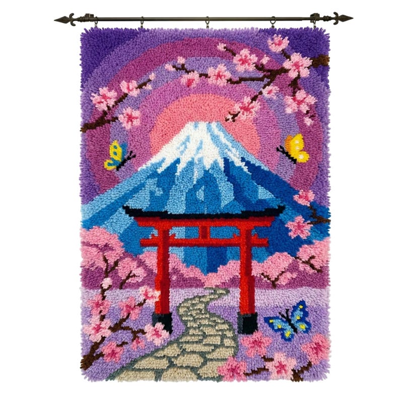 Japanese Latch Rug Fuji Mountain Torii Hook Latch Rug Kit Easy DIY Yarn Wall Hanging Decor ...