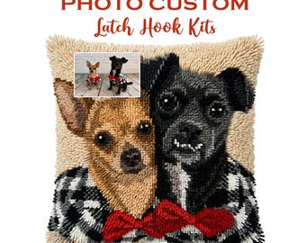 Custom Pet Photo Latch Hook Kit Personalized Pillow Cushion DIY Handmade Home Decor Gift