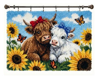 Kit de ganchillo DIY con diseño de vaca de las Tierras Altas para alfombra de hilo para adultos, decoración de pared para terraza acristalada, proyecto de manualidades