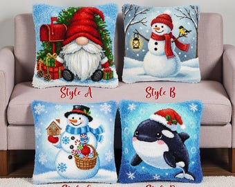 Gnome With Mailbox Latch Hook Pillow Kit Christmas Gift Cushion Case DIY
