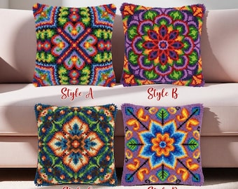 Vibrant Dark Floral Cushion Kit Rainbow Geometric Rug Making Set DIY