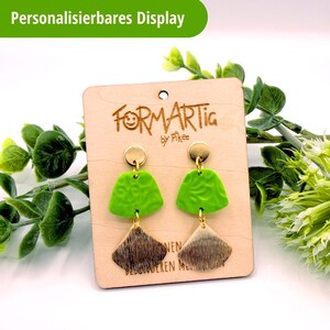 Handgefertigte Fimo Ohrringe Grün Gold | Blatt Ohrringe | Boho Ohrhänger | Edelstahl vergoldet | Statement Schmuck | Natur inspiriert