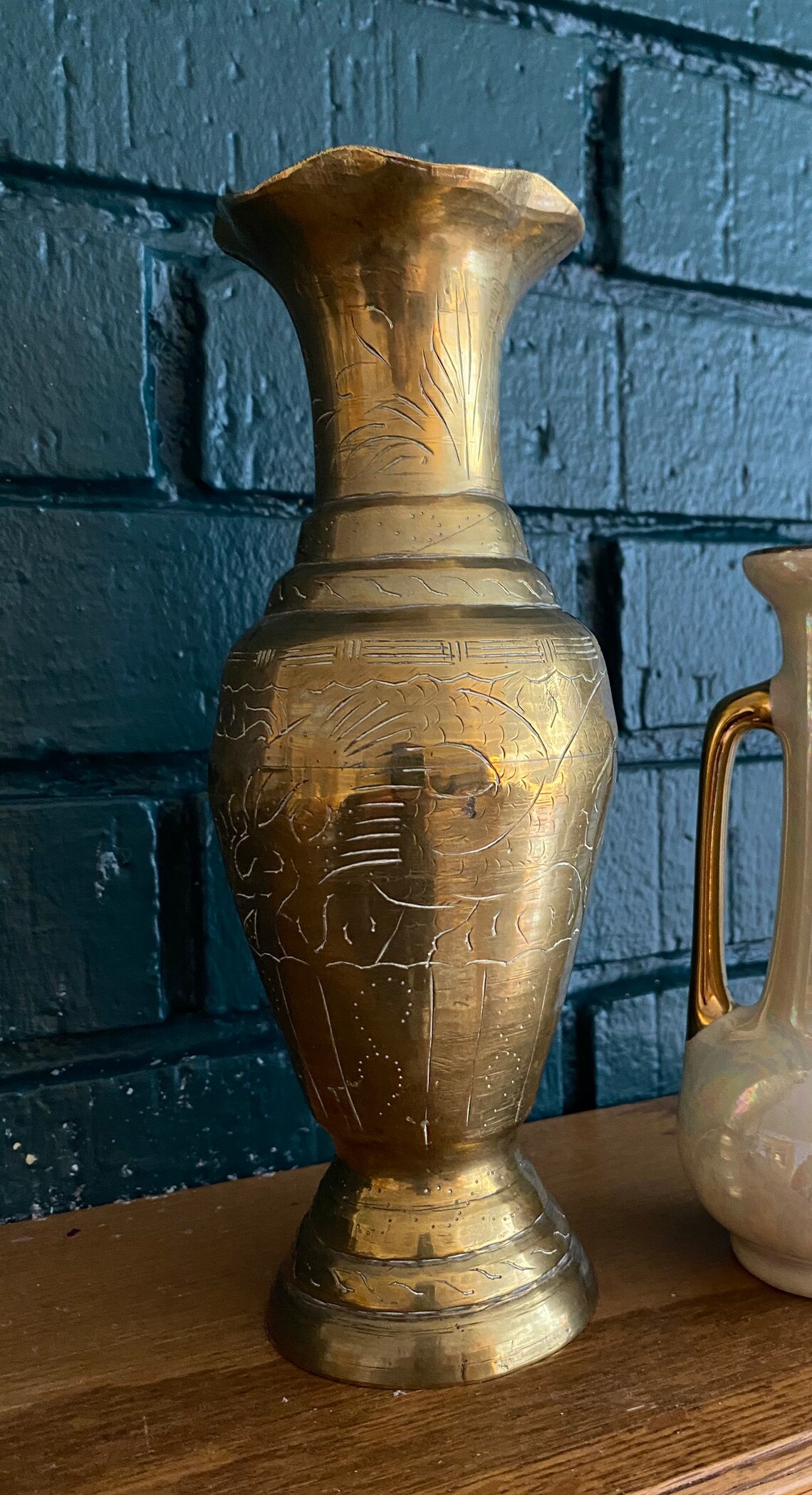 Beautiful vintage brass etched vase Etsy