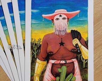 Sensual estampado queer cowboy / cowpoke gouache, acabado de alto brillo