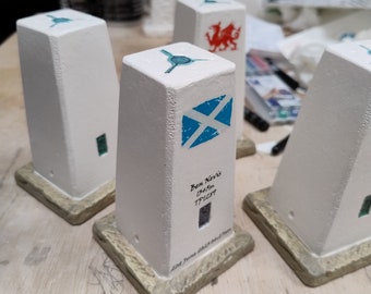 Personalised OS Trig Point Model - plain white with your choice of Text and Graphics