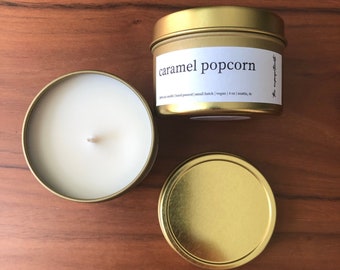caramel popcorn 100% organic soy candle,  fall seasonal candle, christmas scent, vegan candle for him her them, gender neutral gifts