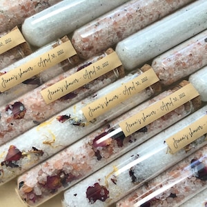 BULK salts, free custom label glass test tube bath salt, organic 5/10/20 bath salts, baby shower favors, wedding favors, wholesale bath salt