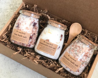 organic bath salt gift, relaxing sensitive skin bath salt, zero waste gifts favors, bridal shower gifts, baby shower favors bath salts