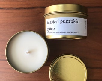 toasted pumpkin spice 100% organic soy candle,  fall seasonal candle, christmas scent, vegan candle for him her them, gender neutral gifts